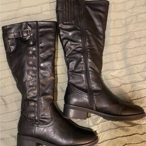 Black Over the Knee Boots with Zipper and Buckle Detail 8.5